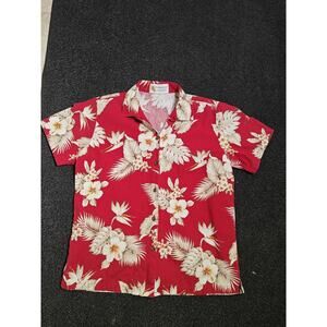 Alohawears Red Floral Woven Short Sleeve Button-Up Camp Collar